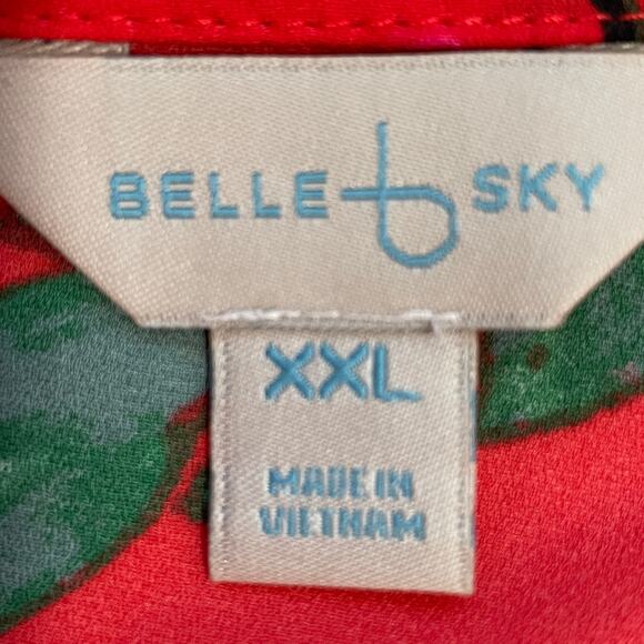 BELLE SKY Red Floral Cold Shoulder Long Bell Sleeve Loose Boho Blouse Top XXL - Picture 8 of 11